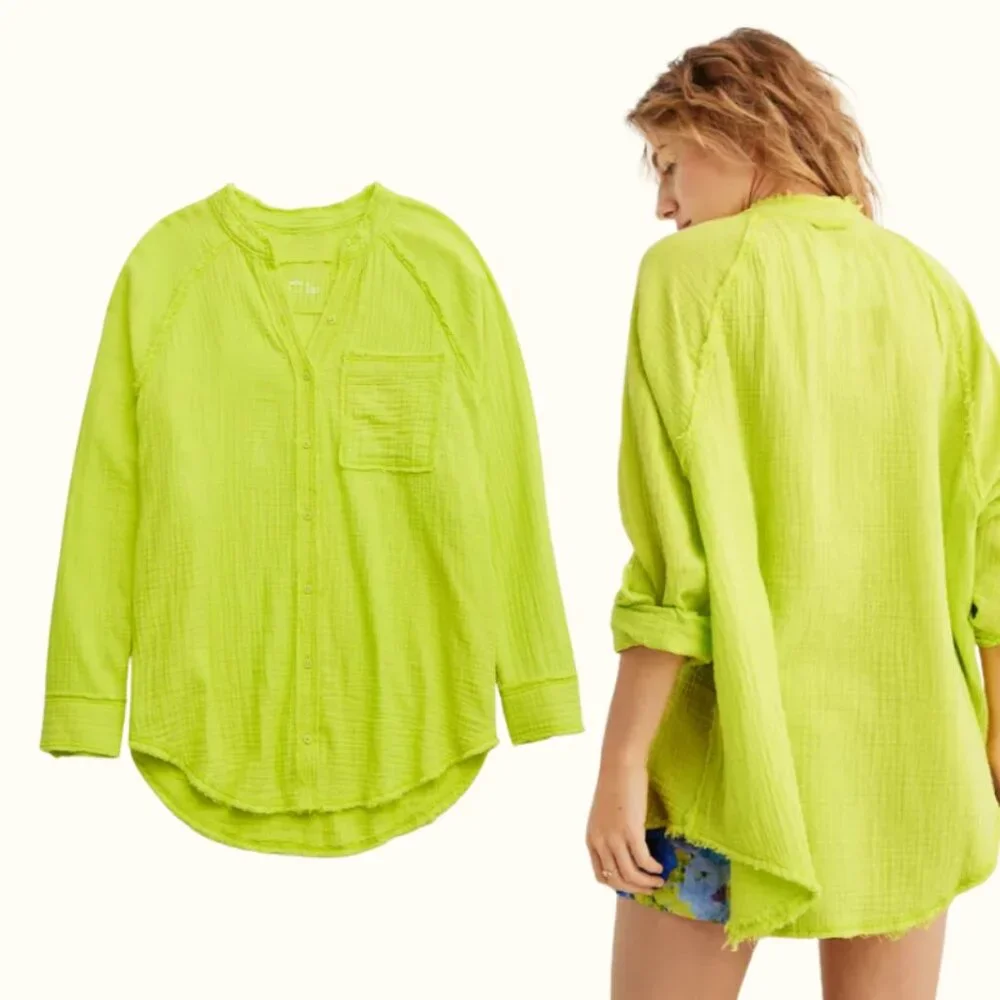 Aerie Pool to Party Cover Up Shirt Lime Slush - Picture 2 of 4